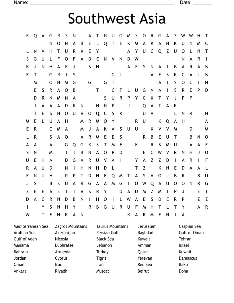 Southwest Asia Word Search