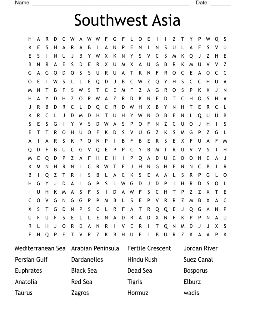 Southwest Asia Word Search