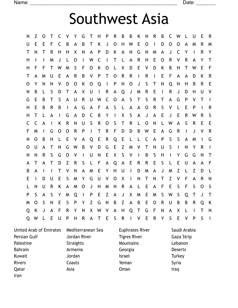 Southwest Asia Word Search