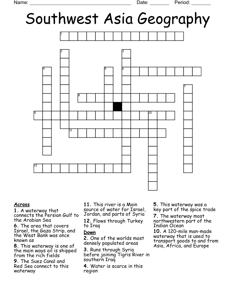 Southwest Asia Geography Crossword