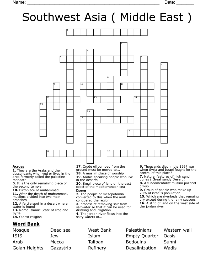 Southwest Asia ( Middle East ) Crossword