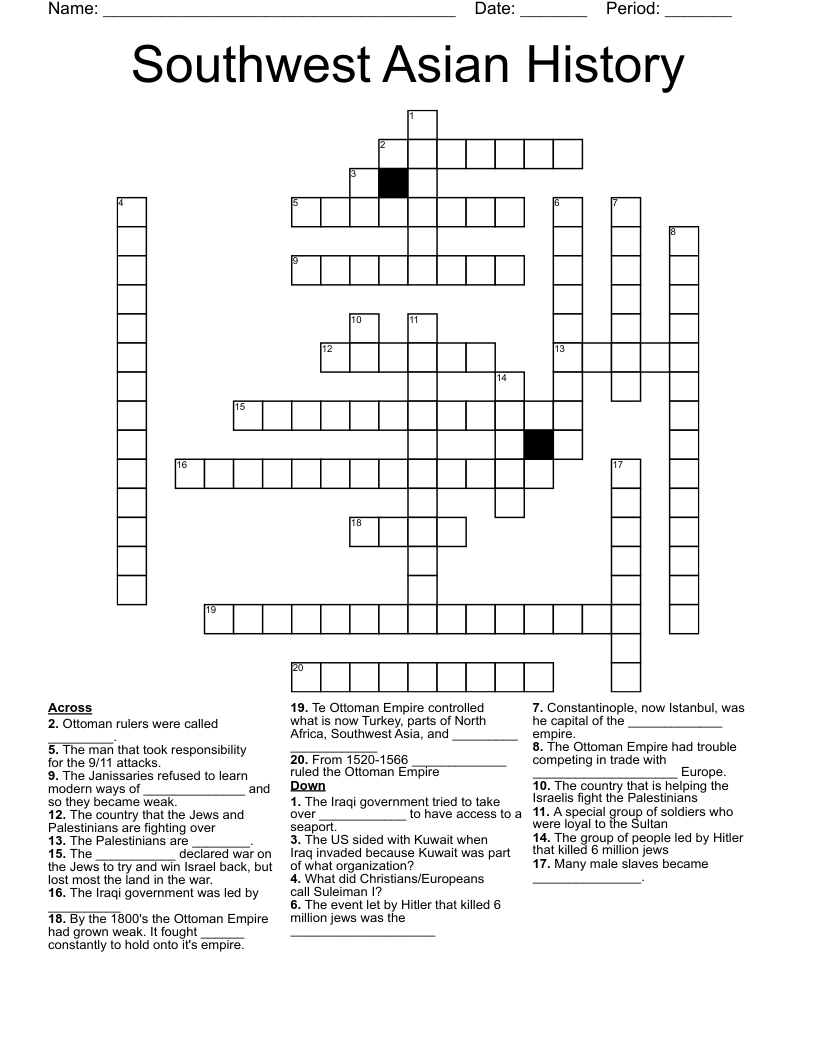 Southwest Asian History Crossword