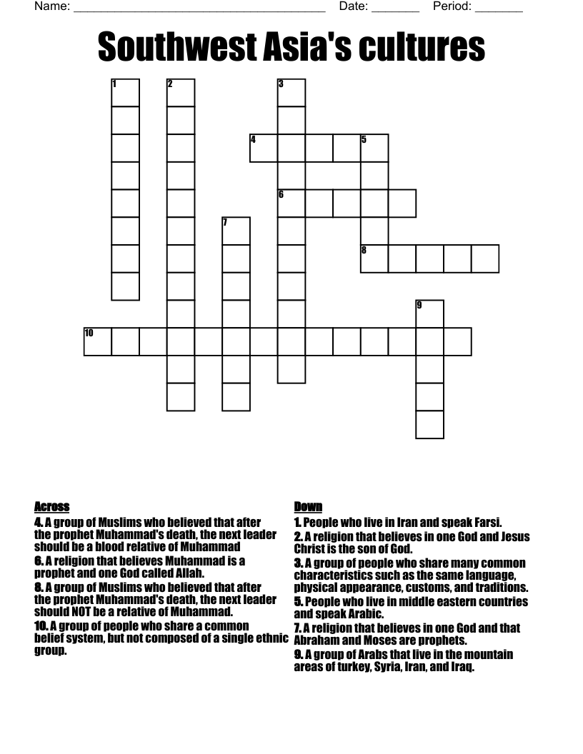 Southwest Asia's cultures Crossword