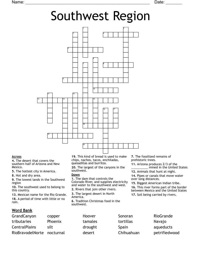 Southwest Region Crossword