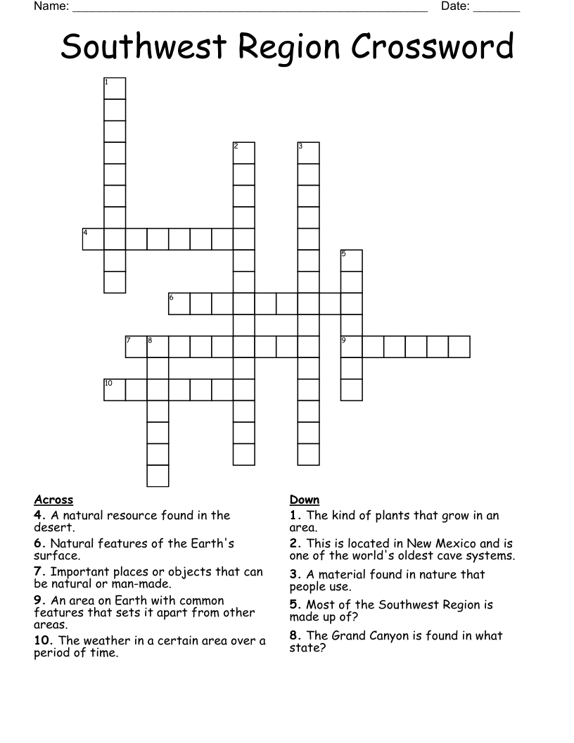 Southwest Region Crossword
