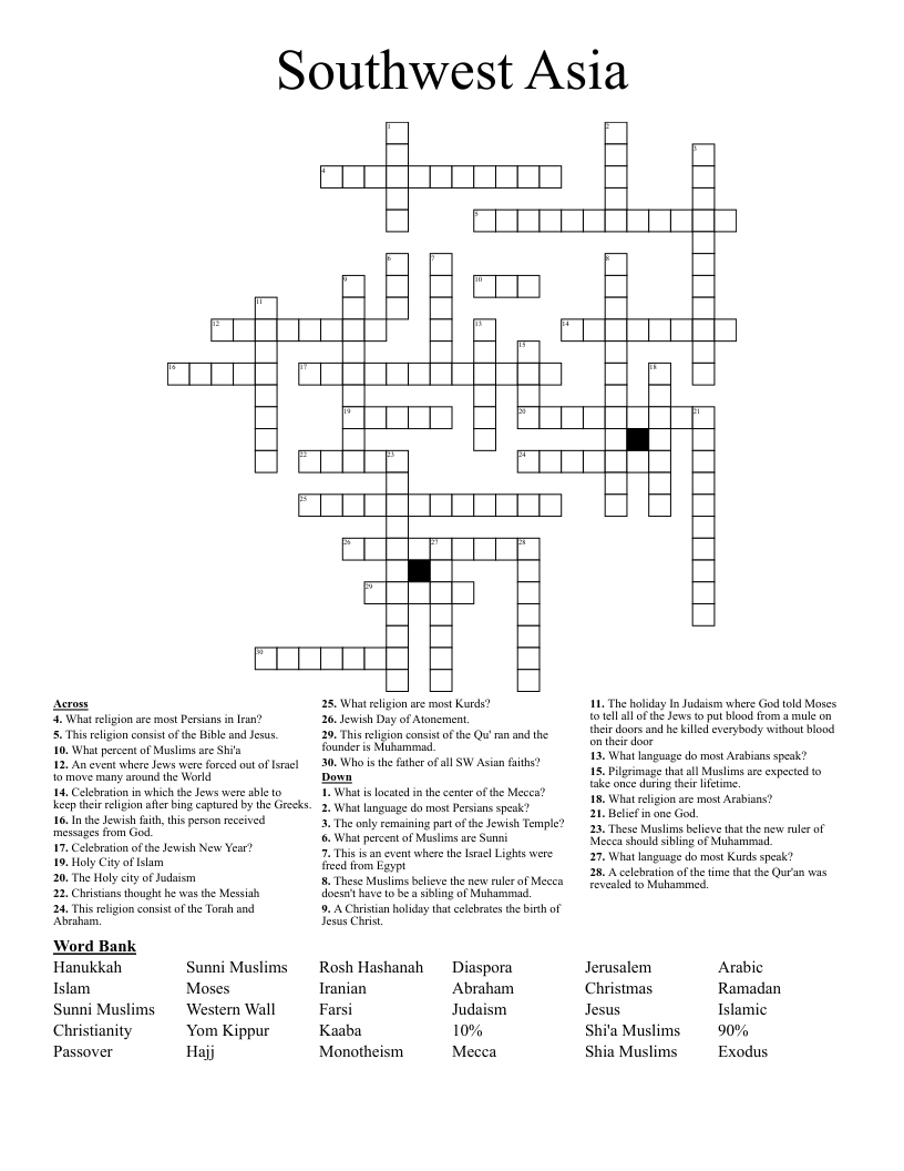 Southwest  Asia  Crossword