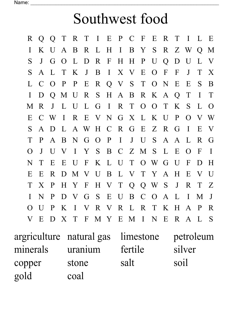 Southwest food Word Search