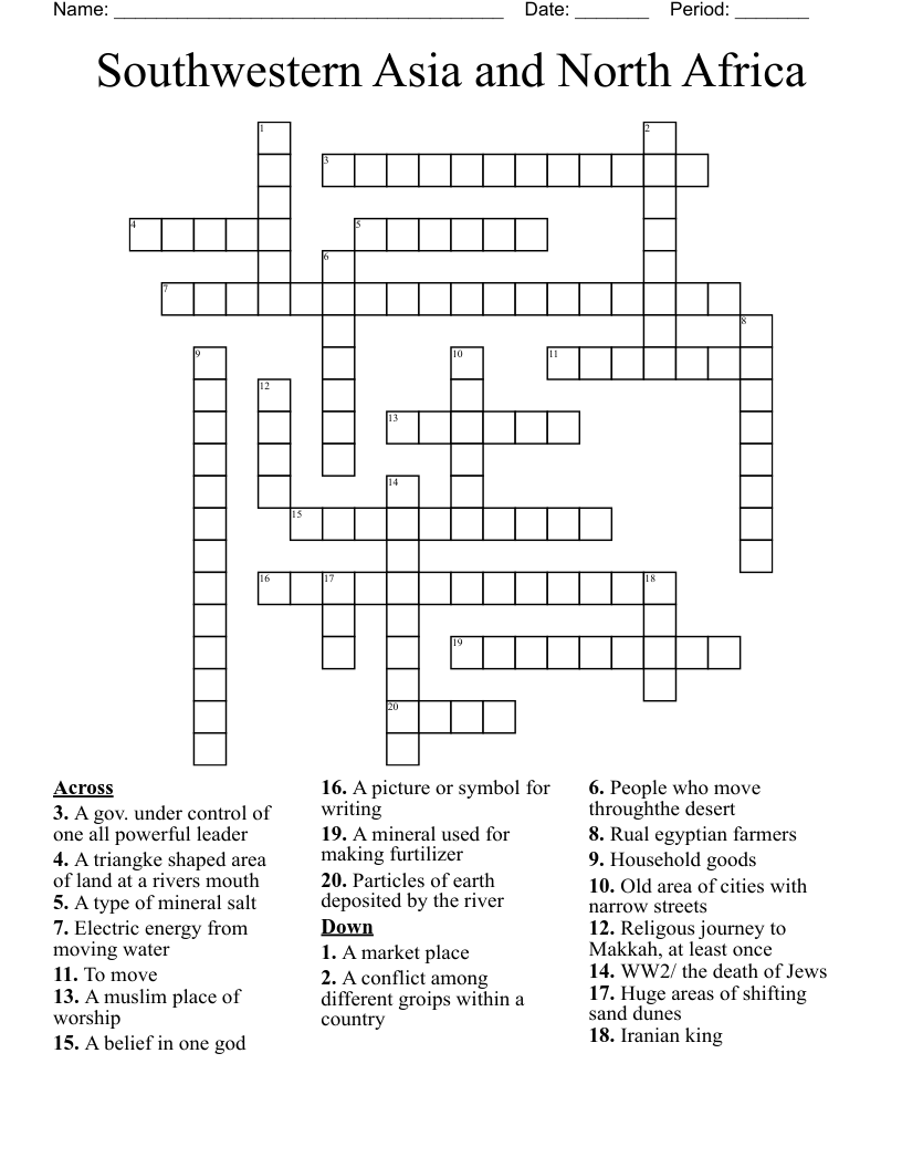 Southwestern Asia and North Africa Crossword