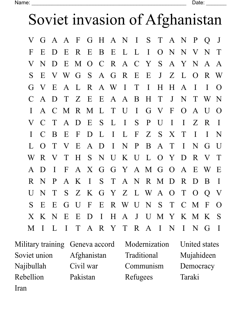 Soviet invasion of Afghanistan  Word Search