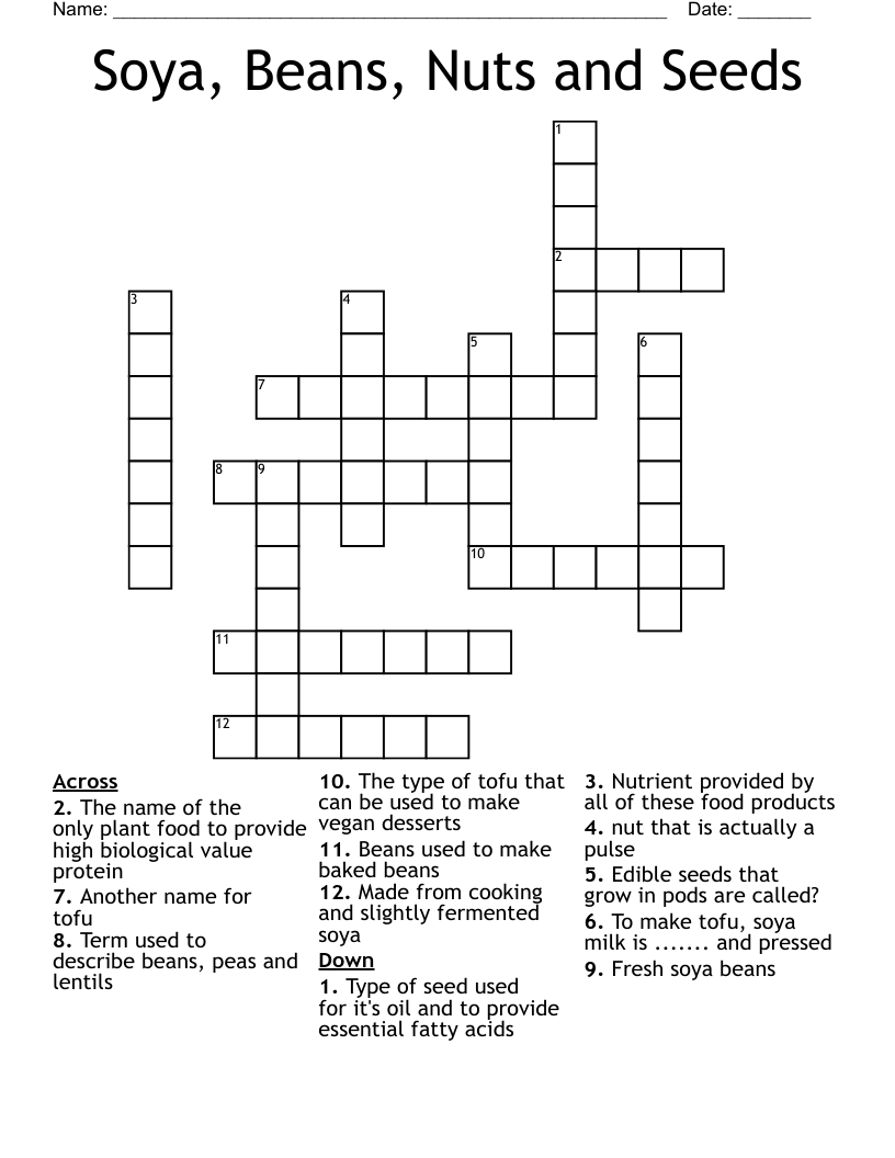Soya, Beans, Nuts and Seeds Crossword