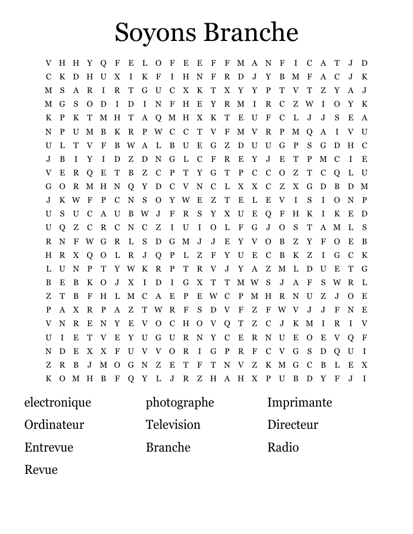 Soyons Branche Word Search