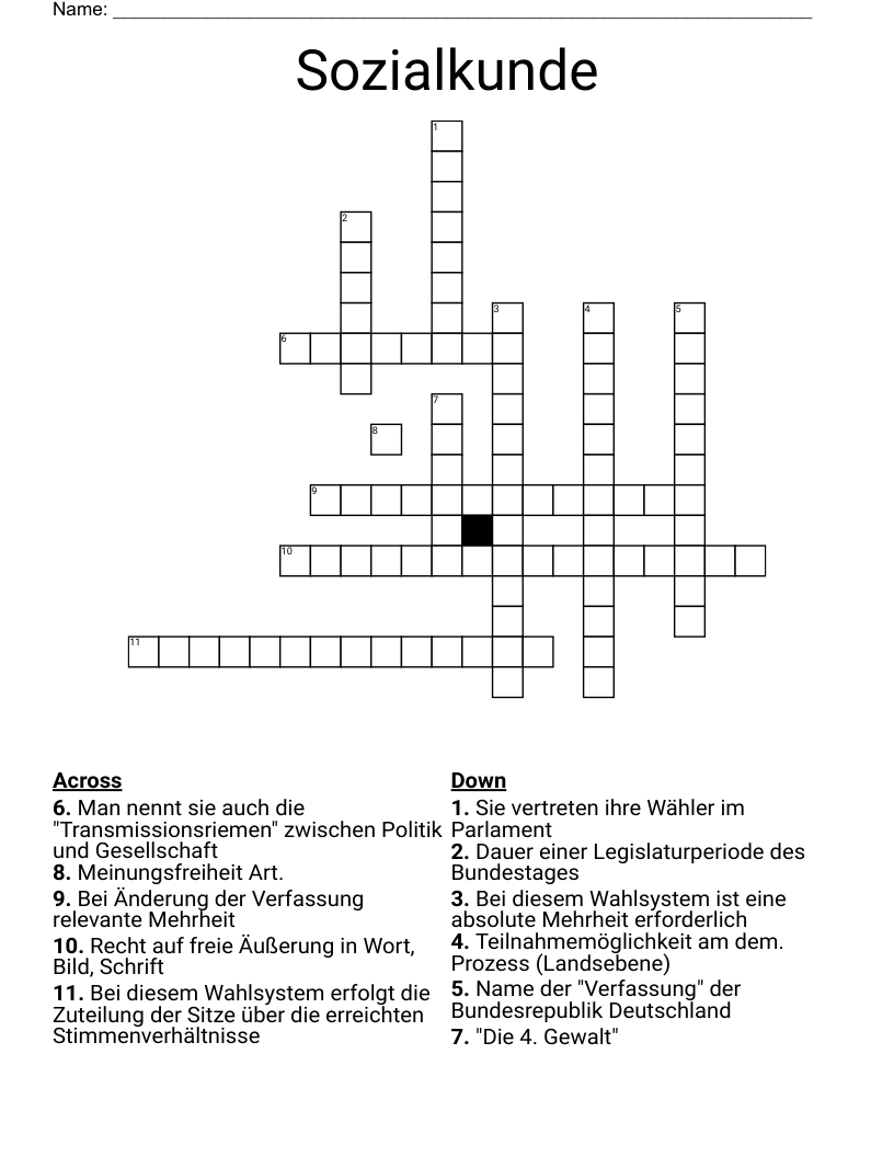 Sozialkunde Crossword