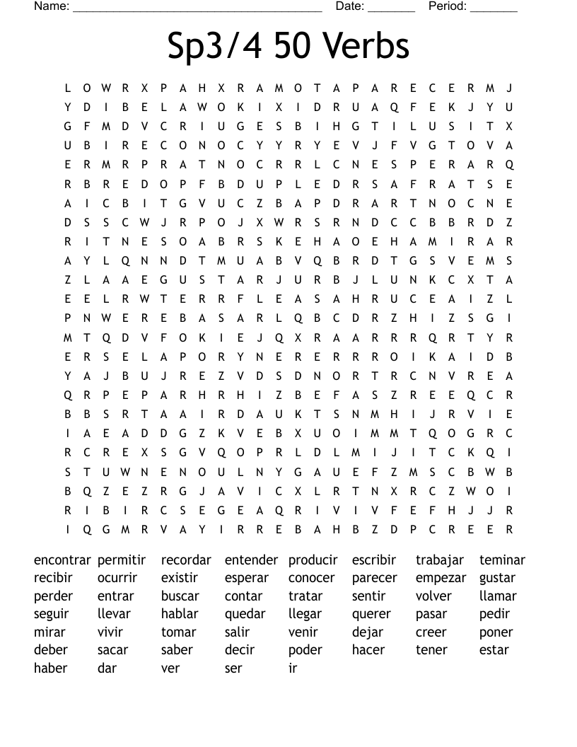 Sp3/4 50 Verbs Word Search
