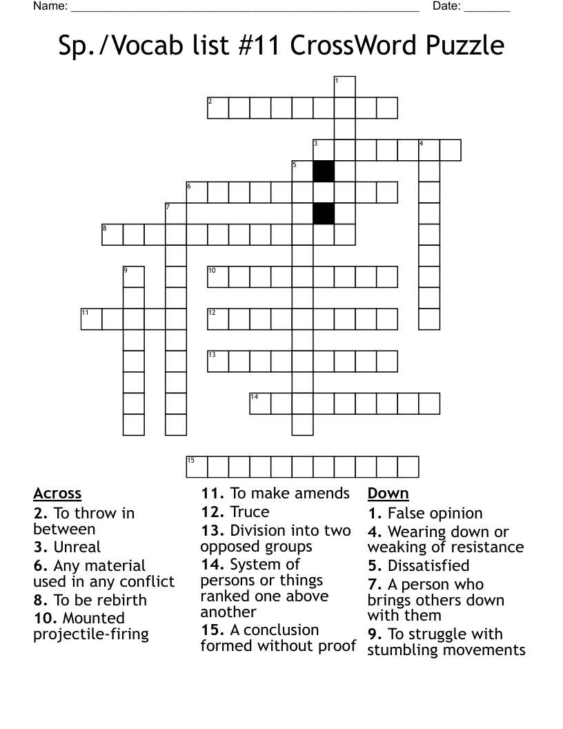 Sp./Vocab list #11 CrossWord Puzzle