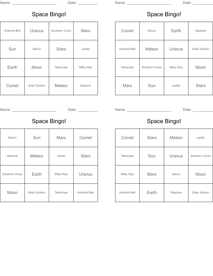 Space Bingo!