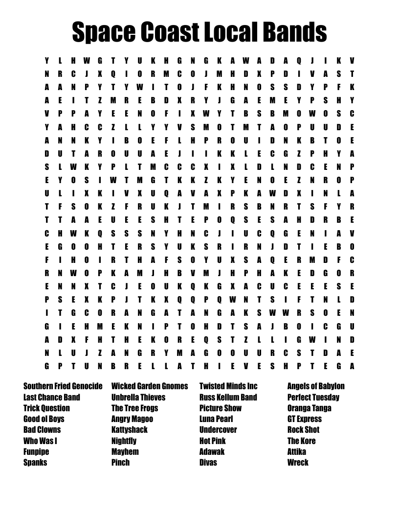 Space Coast Local Bands Word Search