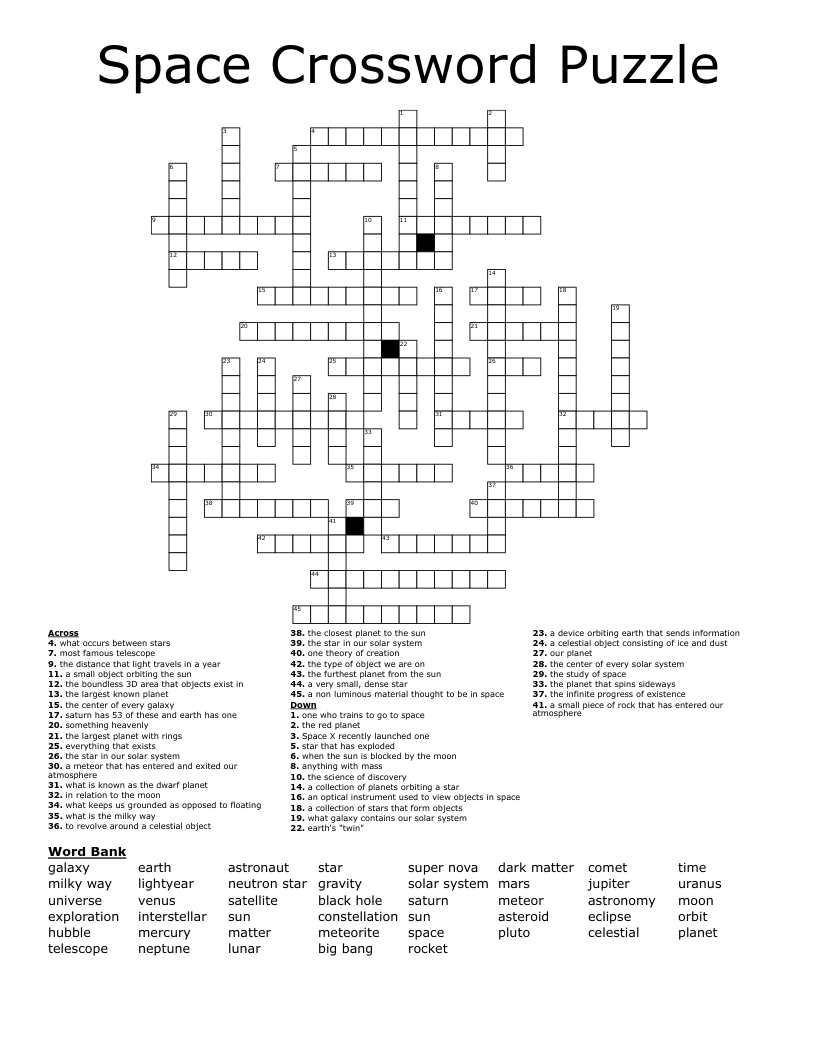 Space Crossword Puzzle