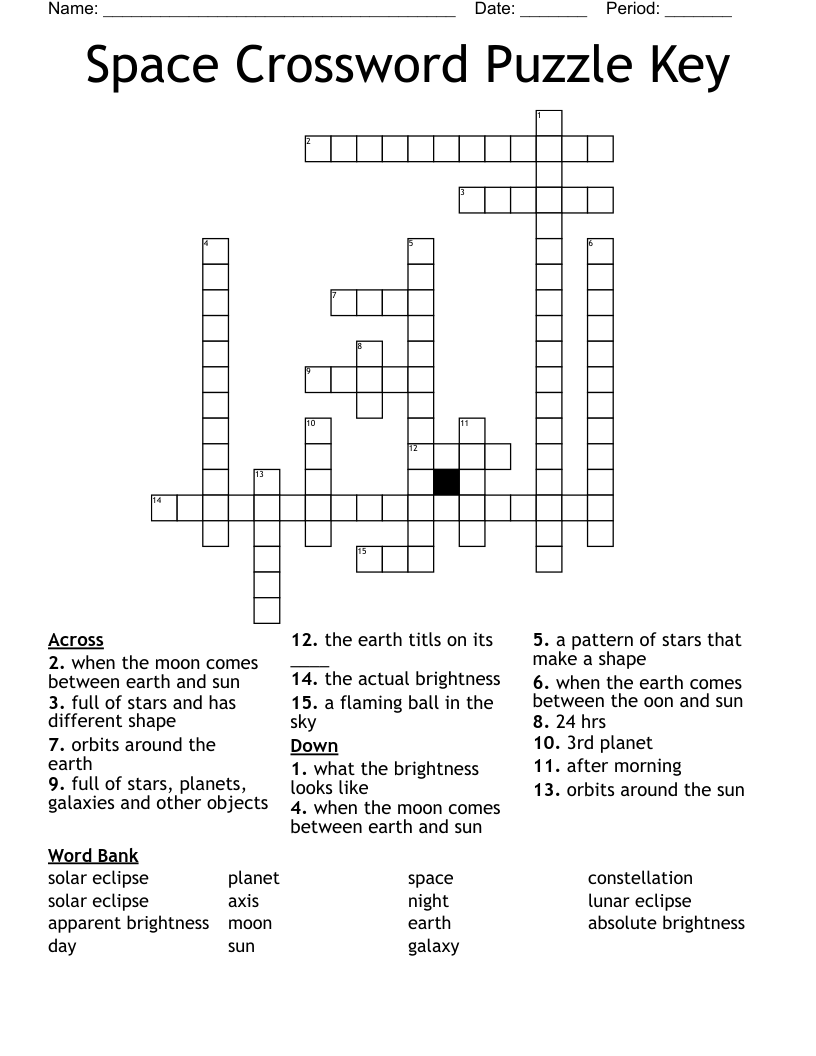 Space Crossword Puzzle Key