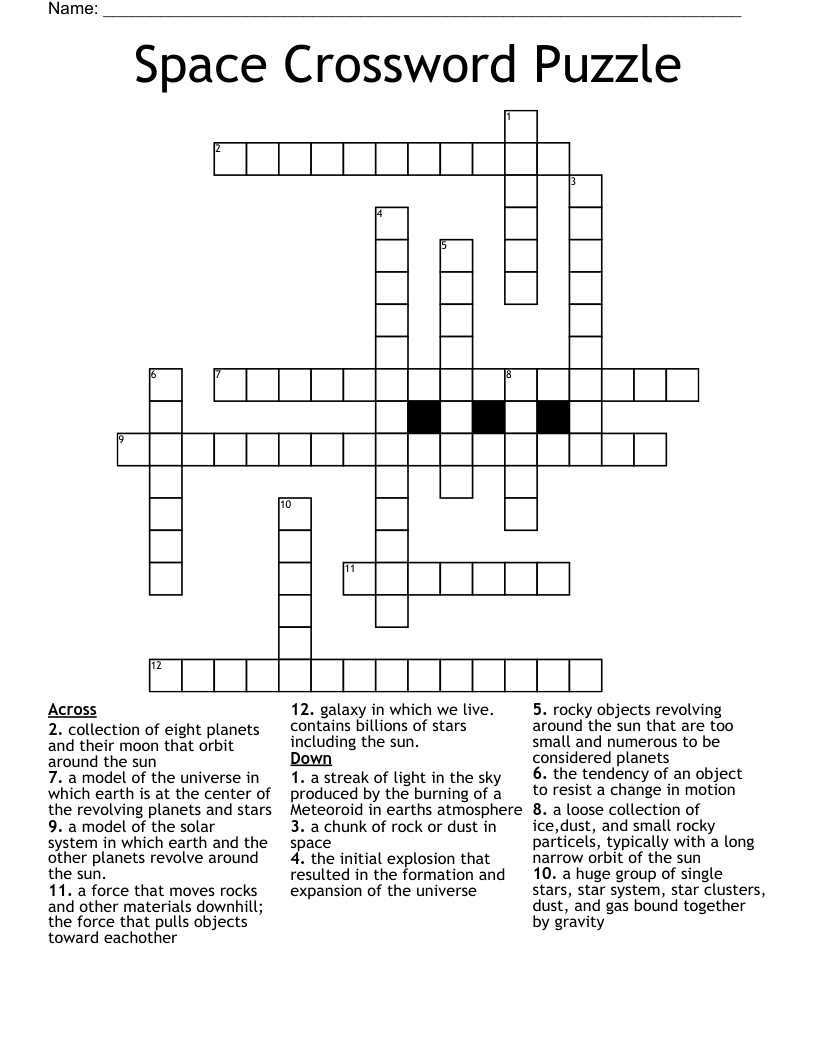 Space Crossword Puzzle 