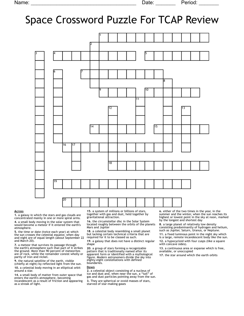 Space Crossword Puzzle For TCAP Review
