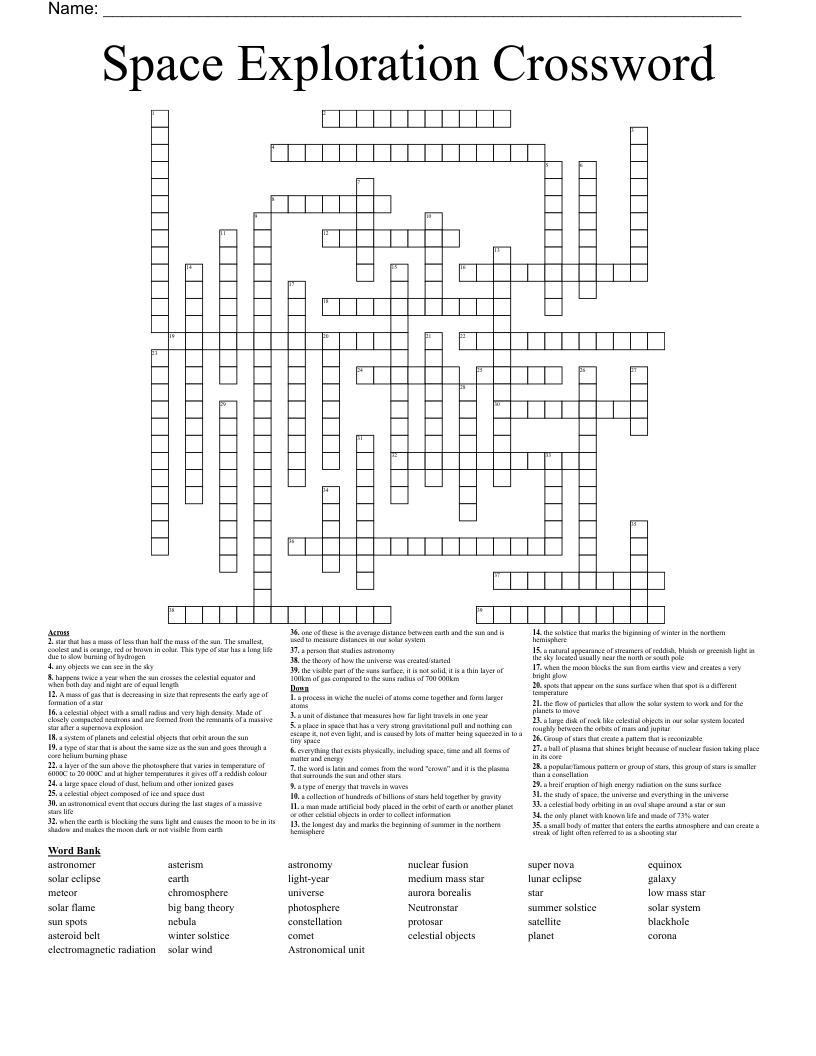 Space Exploration Crossword