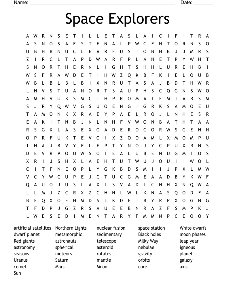 Space Explorers Word Search