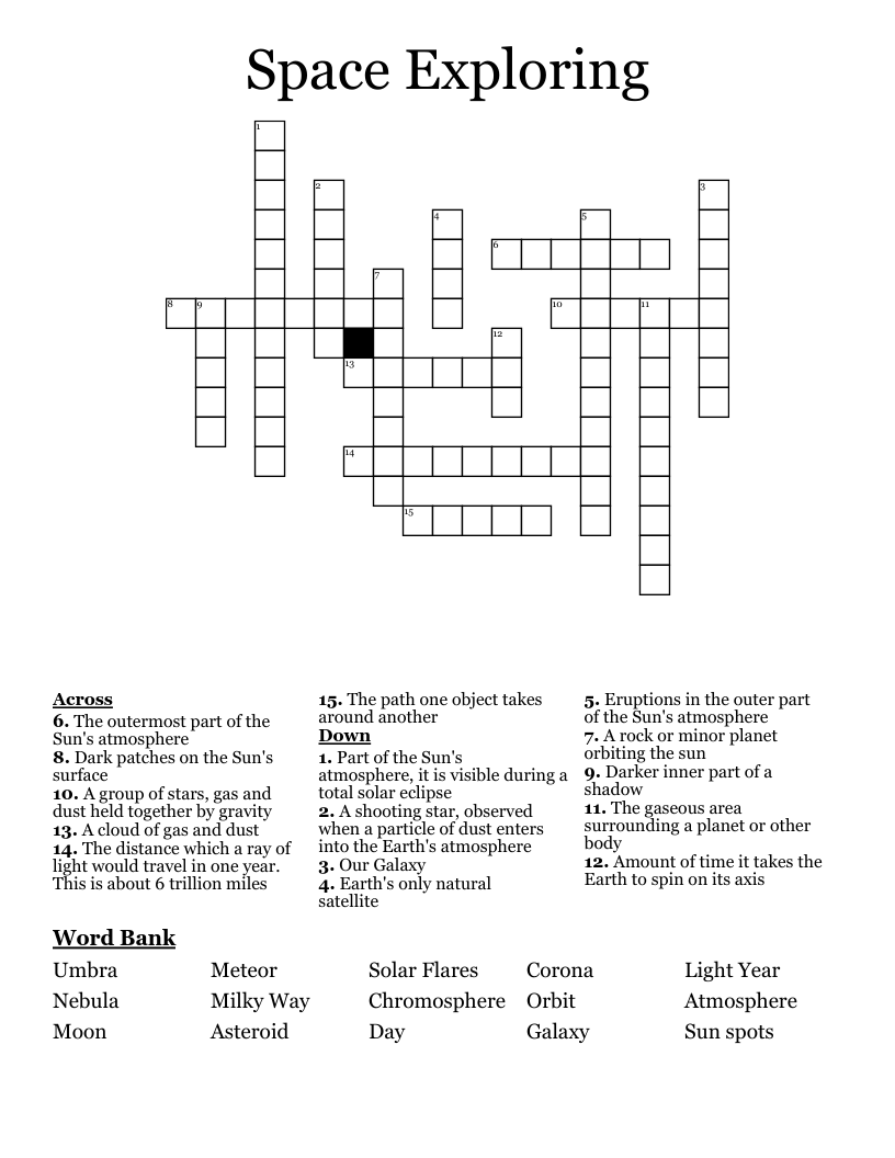 Space Exploring  Crossword