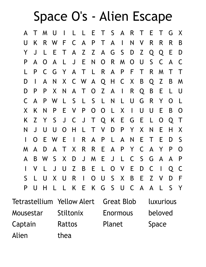 Space O's - Alien Escape Word Search