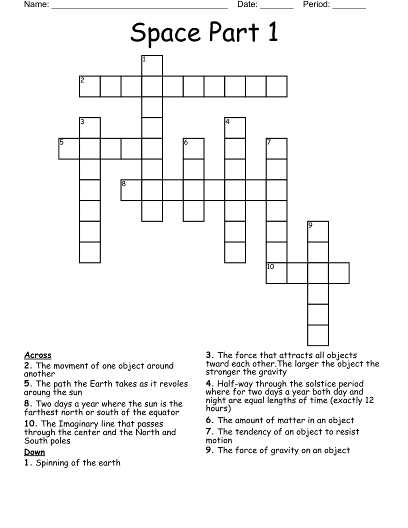 Space Part 1 Crossword