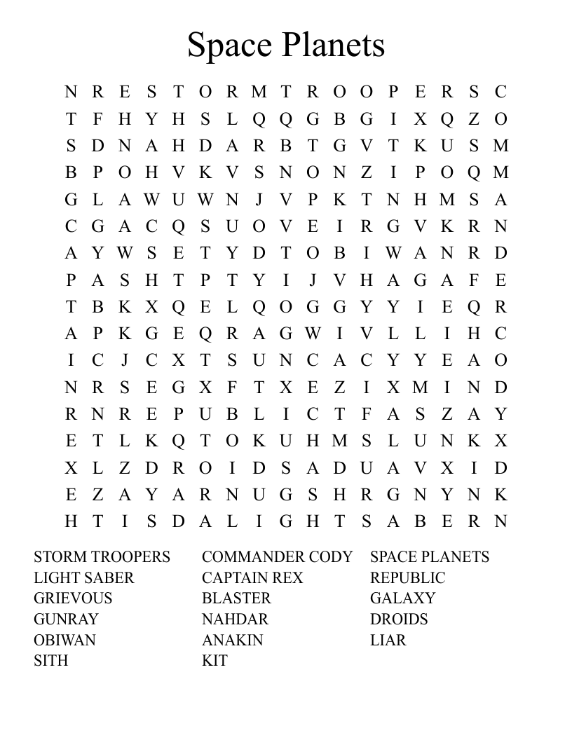 Space Planets Word Search