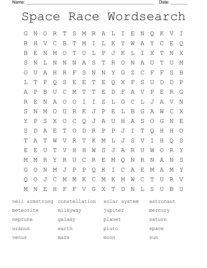 Space Race Wordsearch
