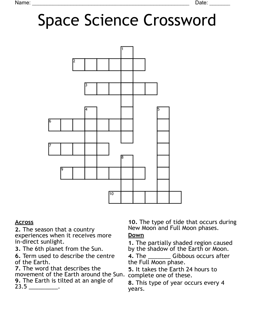 Space Science Crossword