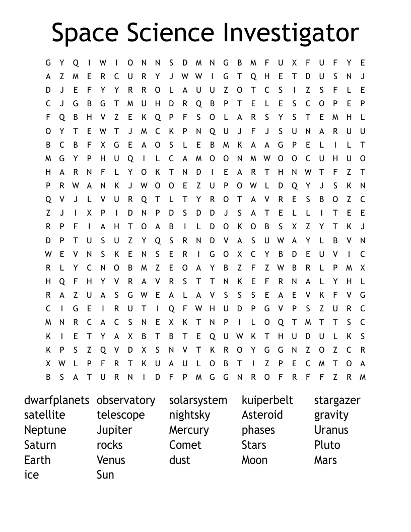 Space Science Investigator Word Search