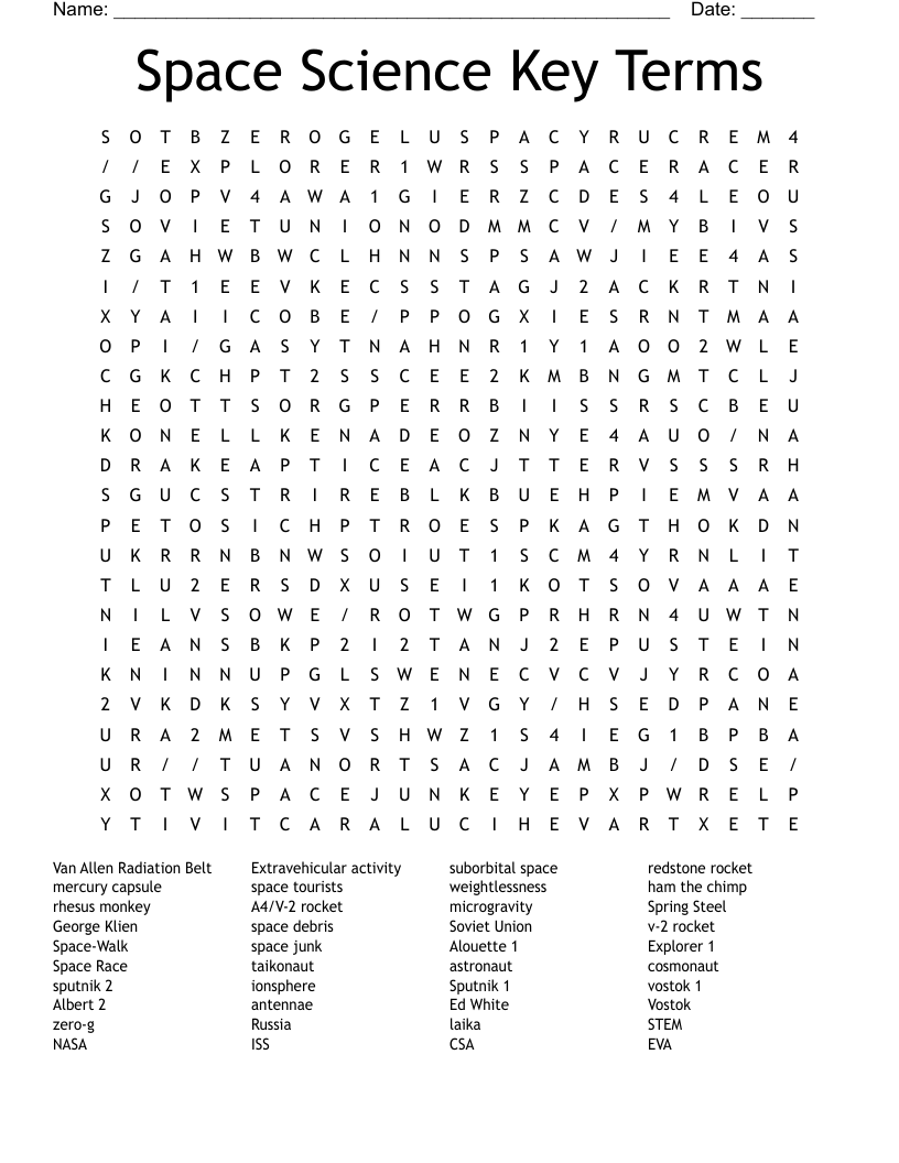 Space Science Key Terms Word Search