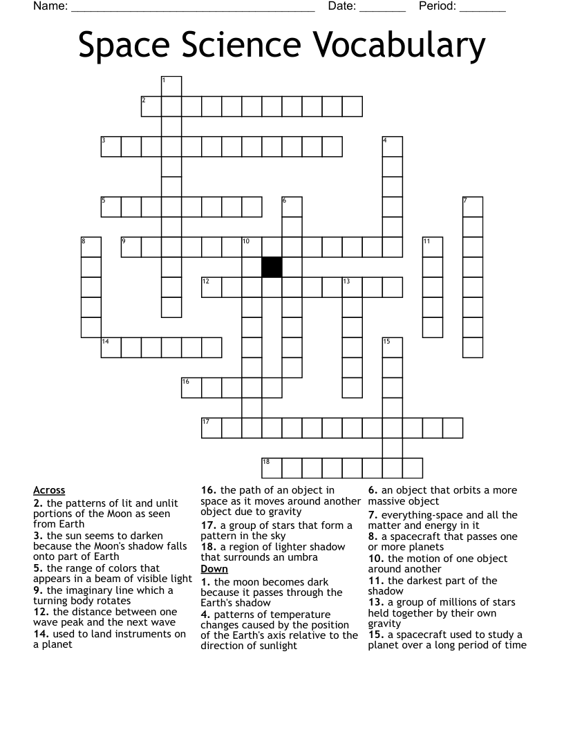 Space Science Vocabulary Crossword