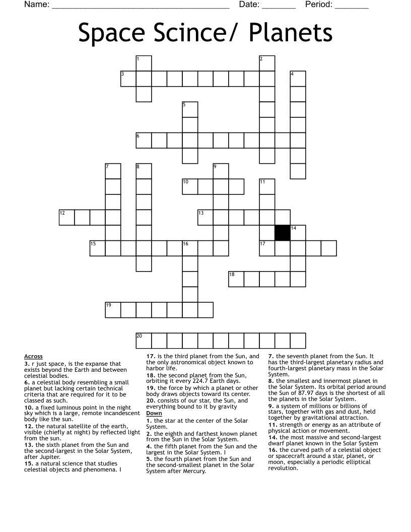 Space Scince/ Planets Crossword