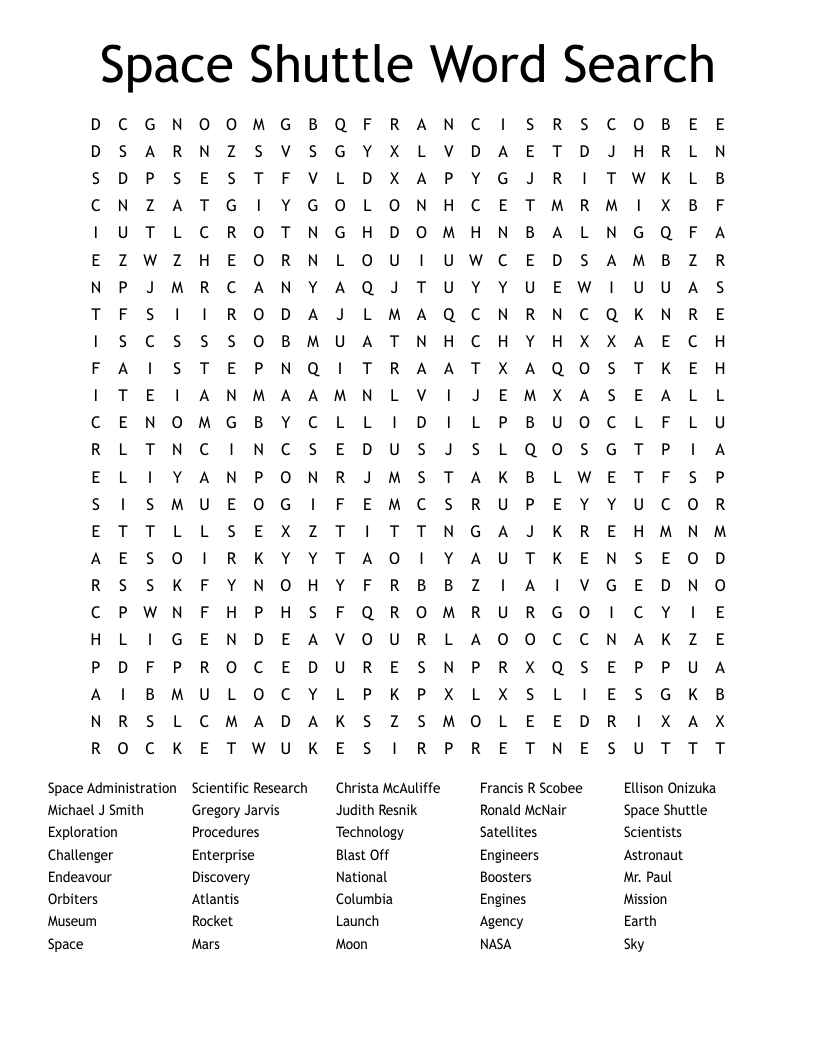 Space Shuttle Word Search 