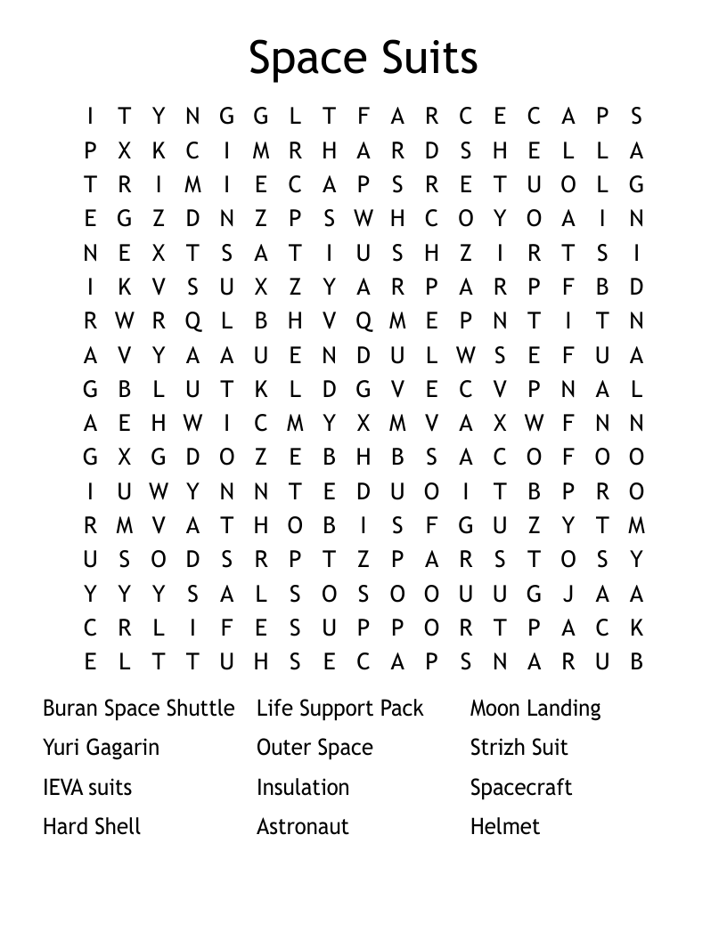 Space Suits Word Search