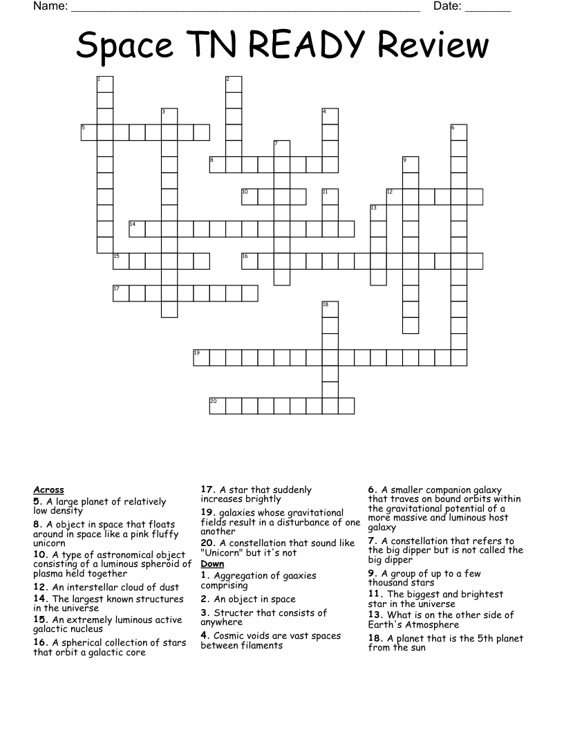 Space TN READY Review Crossword