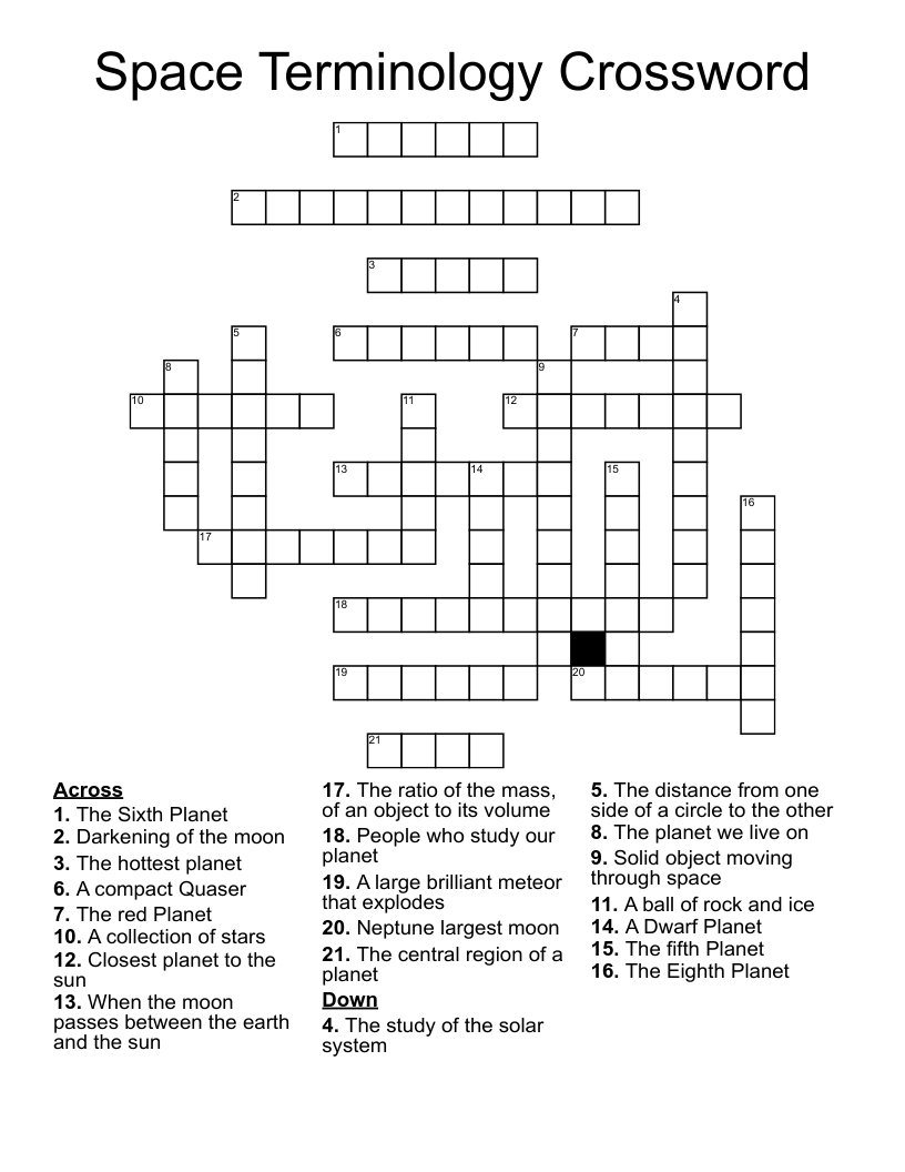 Space Terminology Crossword