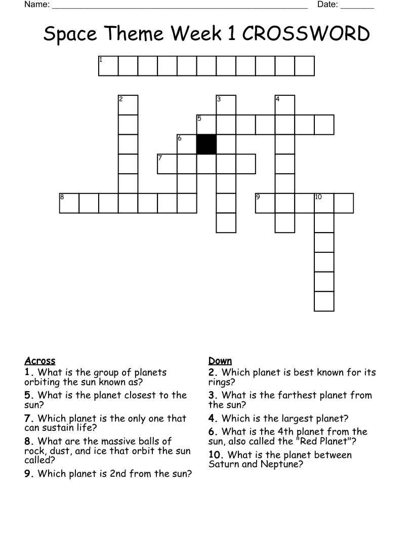 Space Theme Week 1 CROSSWORD
