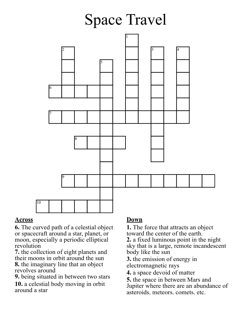 Space Travel Crossword