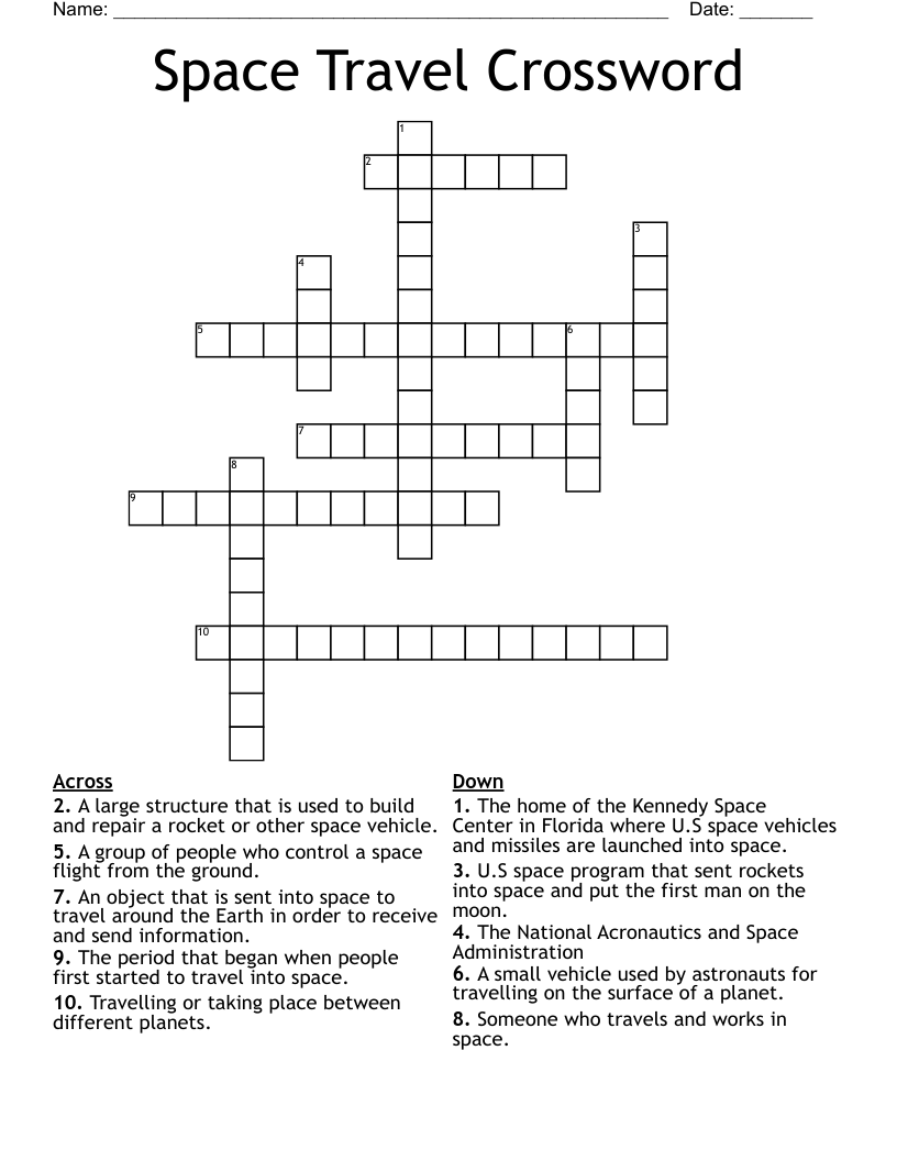 Space Travel Crossword