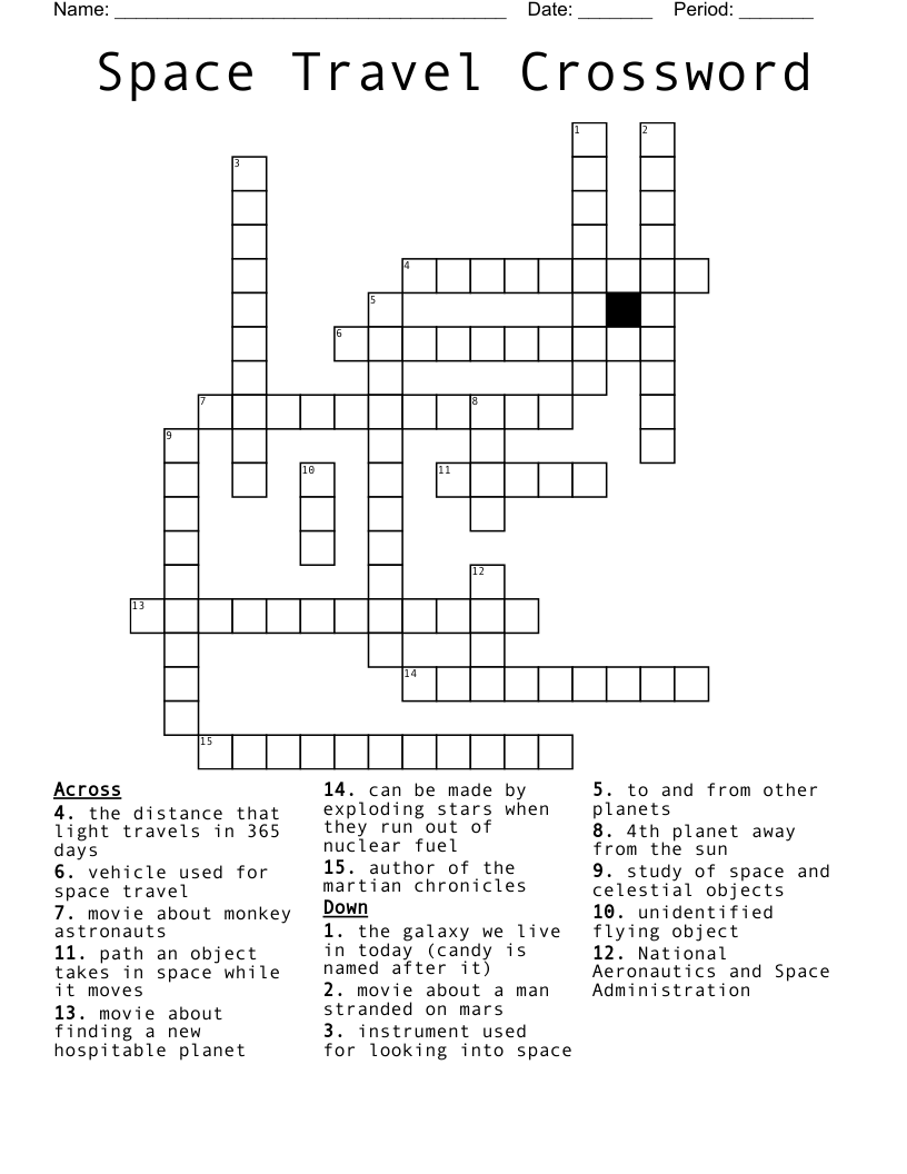 Space Travel Crossword