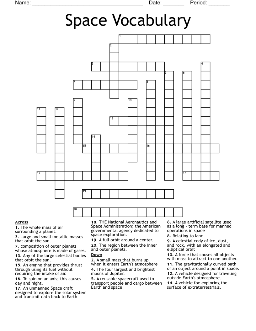 Space Vocabulary Crossword