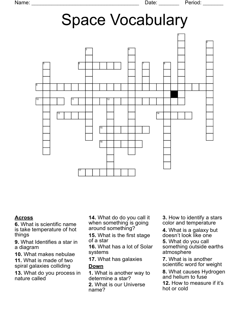 Space Vocabulary Crossword
