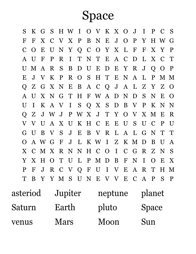 Space  Word Search