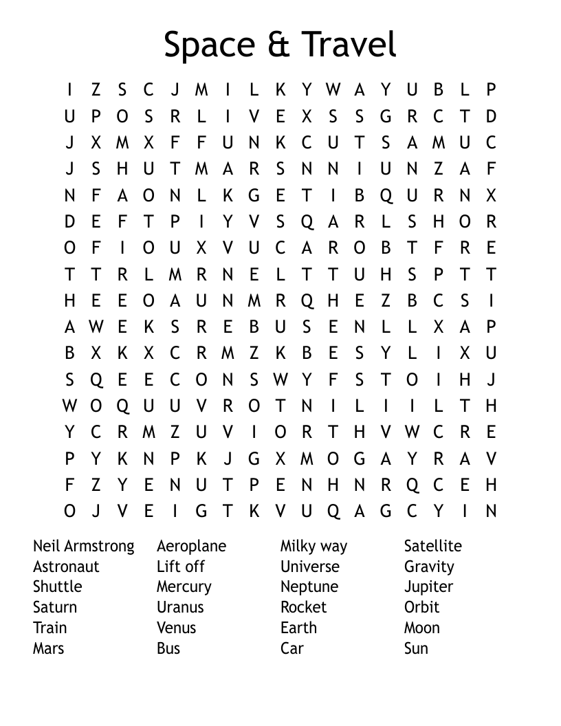 Space & Travel Word Search