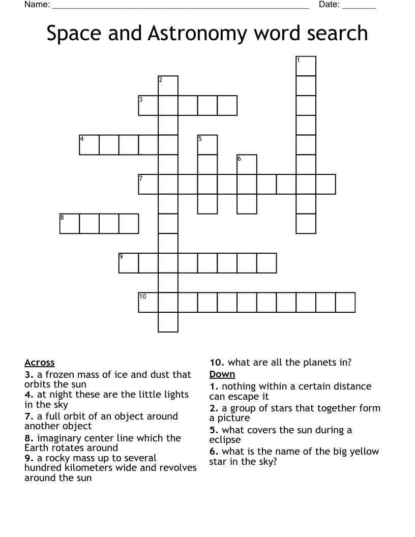 Space and Astronomy word search  Crossword
