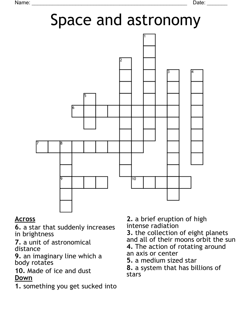 Space and astronomy Crossword